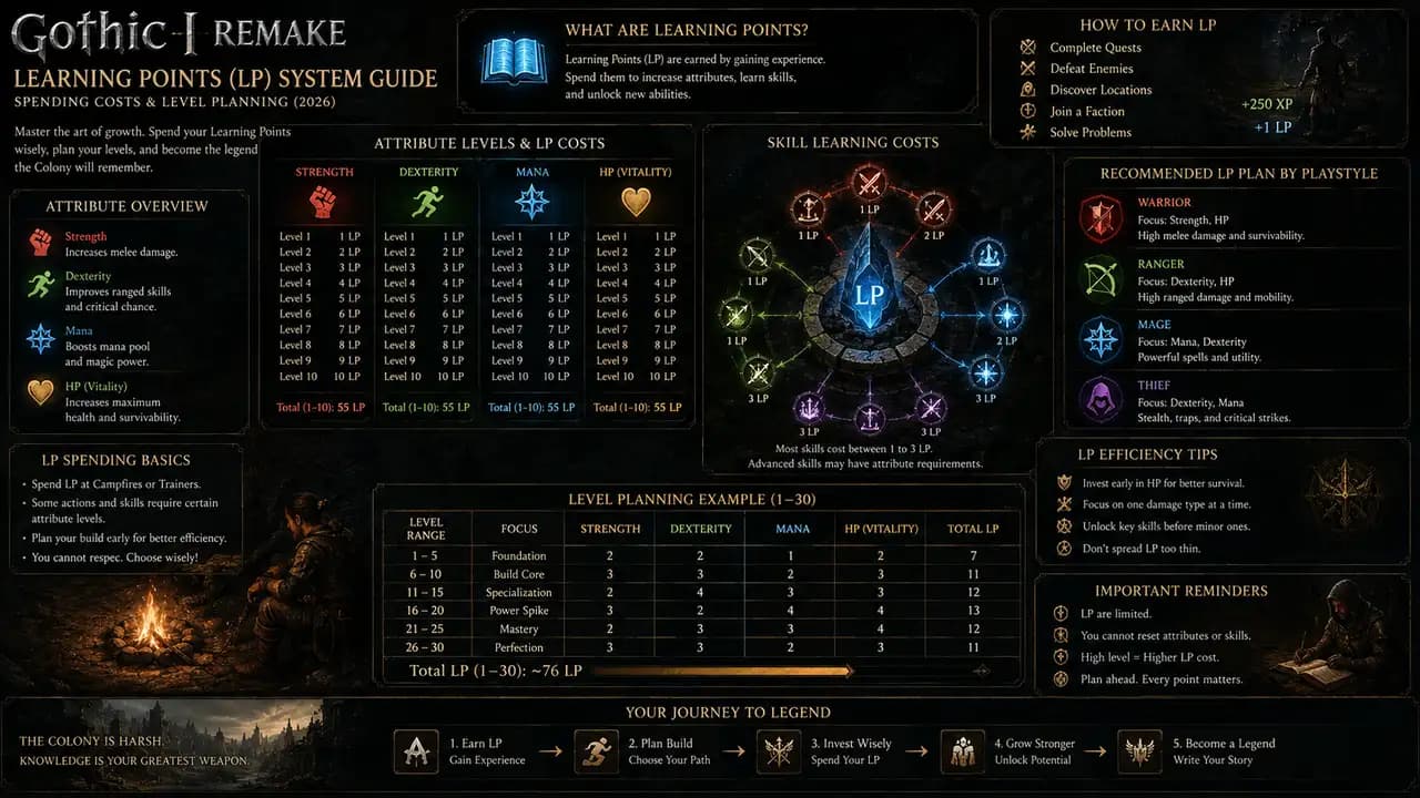 Gothic 1 Remake Learning Points (LP) System Guide: Spending Costs & Level Planning (2026)